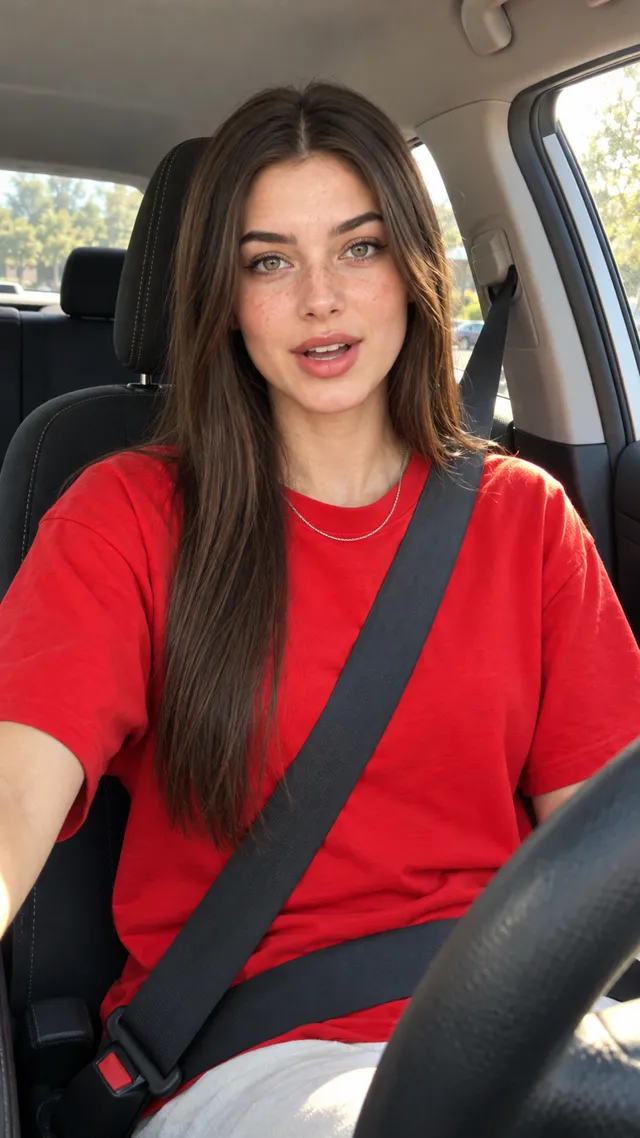 Mia fazendo um review dentro do carro