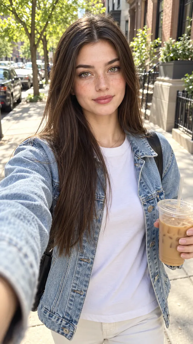 Mia gravando um vídeo na rua